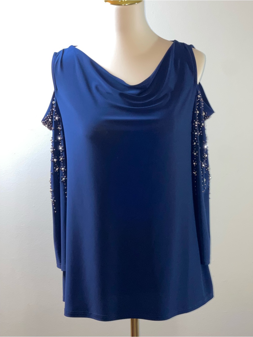 Prelude Navy Blue Top with Drape Neck